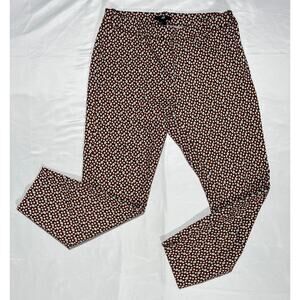 H&M Size 8 Tapered Pants Brown Geometric Stretch Cotton Zip